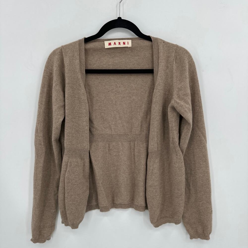 Marni 100% Cashmere Tan Open Front Cardigan Sweater Size 42/ US 10